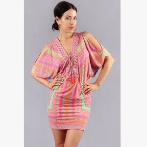 Hale Bob Cabana Cutout Shoulder Mini Dress Sz M